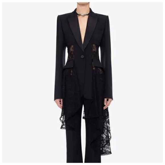 Black Lace Accent Tuxedo Jacket - Picture 2 of 8